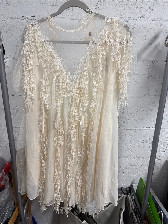 Free People Dresses & Skirts - Free People Ivory Lace Fringe V-Neck Sheer Dress NWT - Size Large